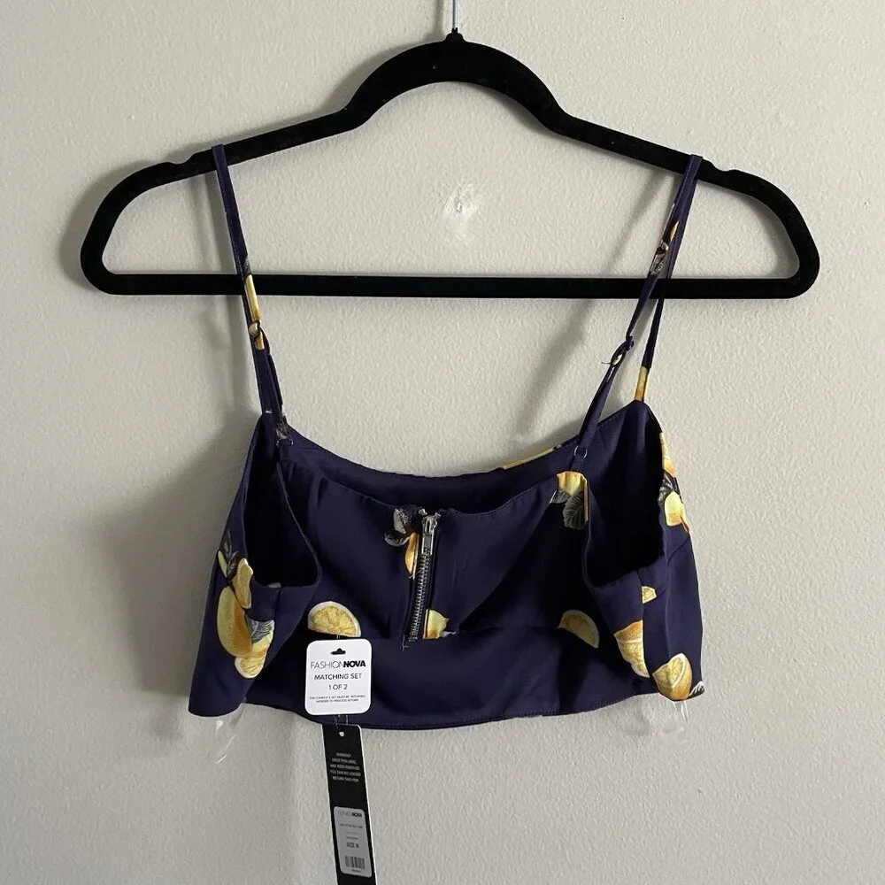 Fashion Nova Women M Navy Blue Lemon Pie Crop Tank Top Maxi Skirt Set NWT
